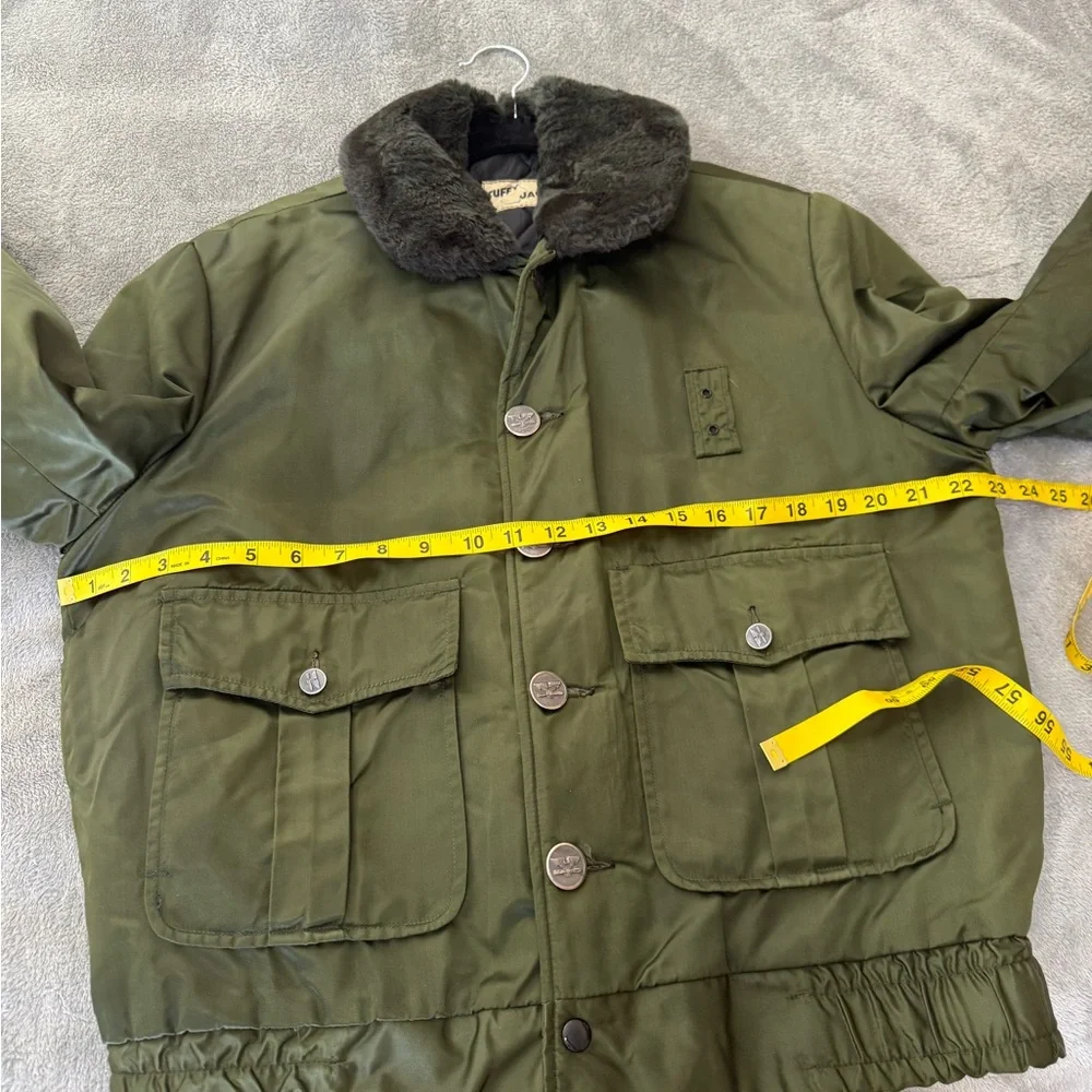 Vintage 1960s Tuffy Jac Olive Bomber Jacket Faux Fur Collar Talon Zipper Men L - Picture 6 of 15